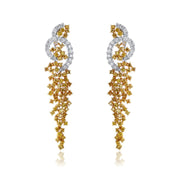 3.50 Carat Fancy Yellow and 0.98 Round Natural Diamond Fashion Earrings in 18K White and Yellow Gold