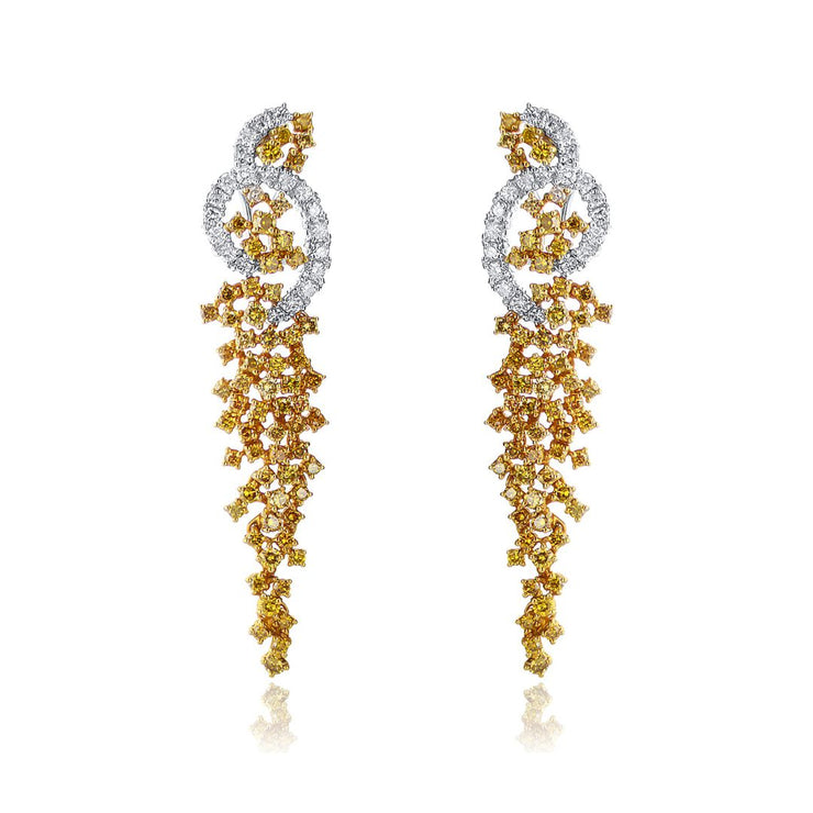 3.50 Carat Fancy Yellow and 0.98 Round Natural Diamond Fashion Earrings in 18K White and Yellow Gold