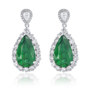 8.17 Carat Round & Pear Natural Diamond & Green Emerald Earrings in 18K White Gold