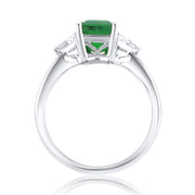 2.73 Carat Trillion Natural Diamond &  Green Emerald Ring Set in 14K White Gold