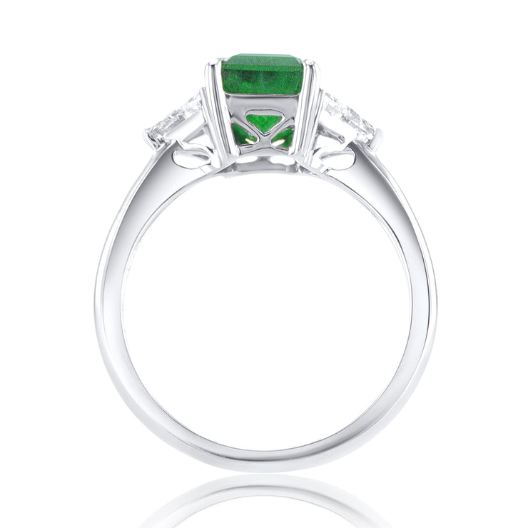 2.73 Carat Trillion Natural Diamond &  Green Emerald Ring Set in 14K White Gold