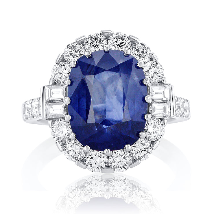 9.90 Carat Baguette & Round Natural Diamond & Sapphire Ring set in 18K White Gold