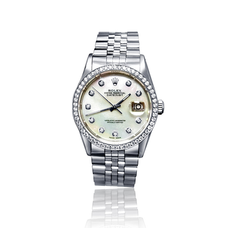 Pre-owned Rolex Stainless Steel Datejust Diamond MOP Dial with Diamond Bezel