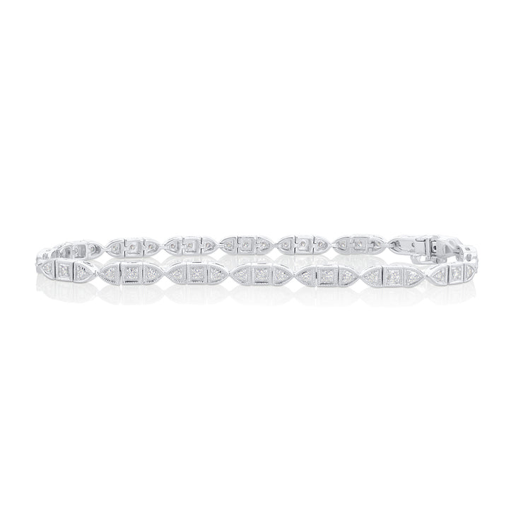 0.56 Cttw Round Diamond 14K White Gold Milgrain Fashion Bracelet