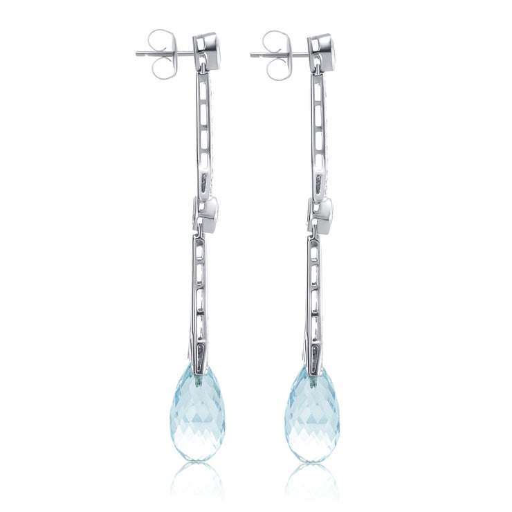 Aquamarine and Diamond Drop Earrings in in 14K White Gold - The Diamond Factory