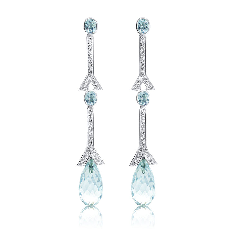 Aquamarine and Diamond Drop Earrings in in 14K White Gold - The Diamond Factory
