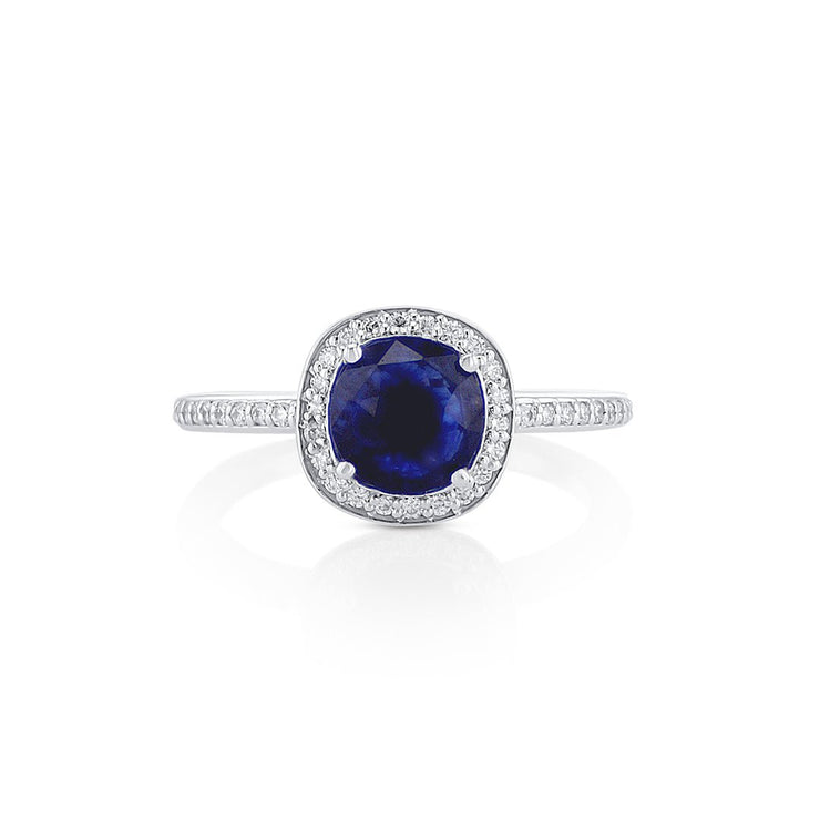 Blue Sapphire and Diamond Halo Ring - The Diamond Factory