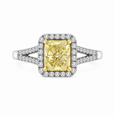 Cushion Cut Fancy Light Yellow Diamond Halo Ring