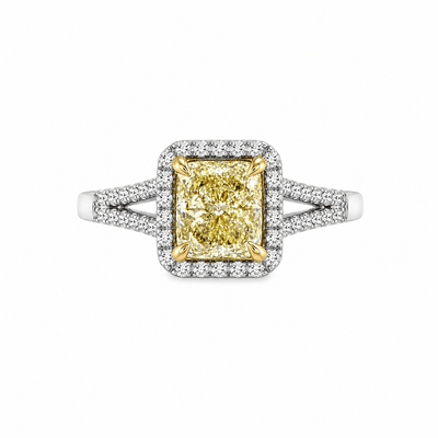Cushion Cut Fancy Light Yellow Diamond Halo Ring