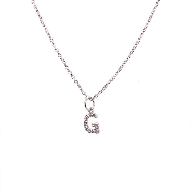 Diamond Initial "G" Necklace 14K White Gold - The Diamond Factory