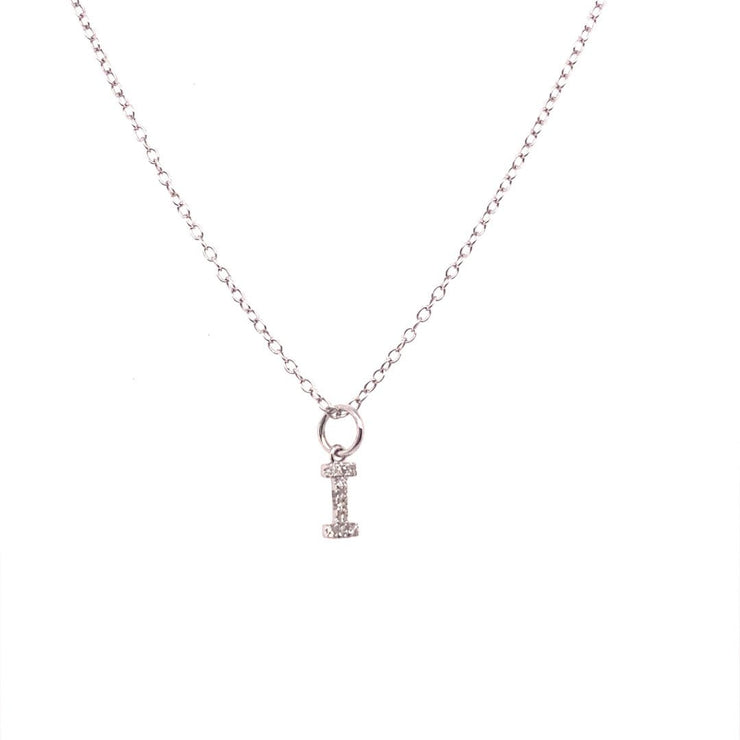 Diamond Initial "I" Necklace 14K White Gold - The Diamond Factory