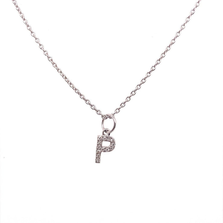 Diamond Initial "P" Necklace 14K White Gold - The Diamond Factory