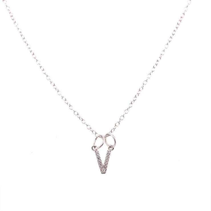 Diamond Initial "V" Necklace 14K White Gold - The Diamond Factory