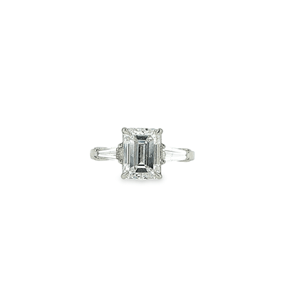 Emerald Cut Natural Diamond Three-Stone Ring