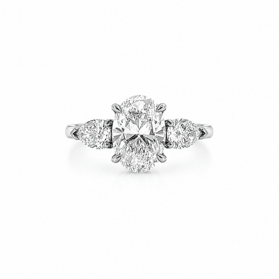 Oval Cut Natural Diamond Three Stone Ring
