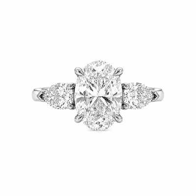 Oval Cut Natural Diamond Three Stone Ring