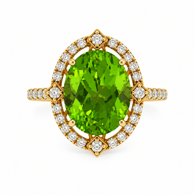 Oval Cut Natural Peridot and Diamond Ring