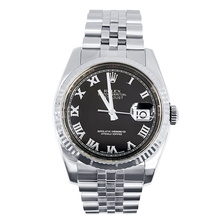 Pre - Owned 36mm Rolex Black Dial Stainless Steel - The Diamond Factory