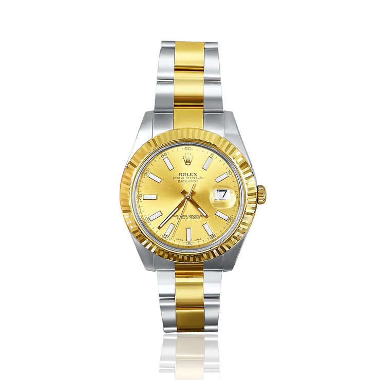 Pre - Owned 41MM Rolex Gold Dial and Fluted Bezel Two - Tone Watch - The Diamond Factory