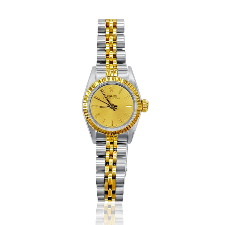 Pre - Owned Oyster Perpetual Rolex Champagne Dial Women's Watch - The Diamond Factory