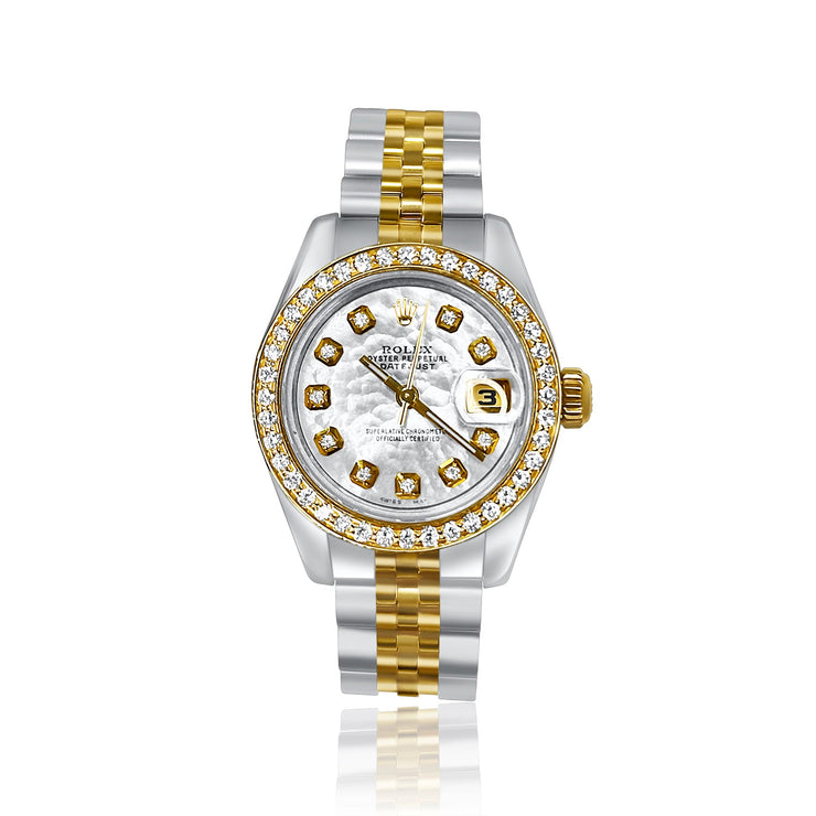 Pre - Owned Rolex 26mm Lady Datejust MOP Diamond Dial and Bezel Two Tone - The Diamond Factory
