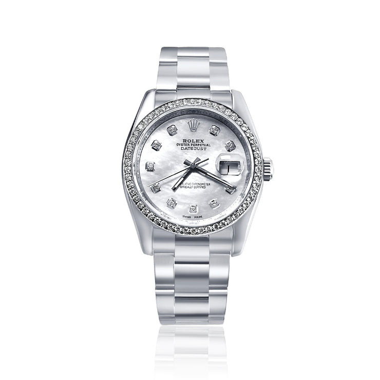Pre - Owned Rolex Datejust Mother of Pearl Diamond Dial Stainless Steel - The Diamond Factory