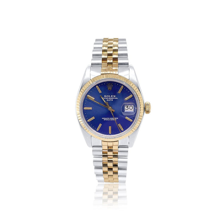 Pre - Owned Rolex Men's Two Tone Blue Dial and Datejust Watch - The Diamond Factory