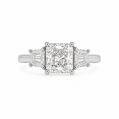 Radiant Cut Natural Diamond Three-Stone Ring