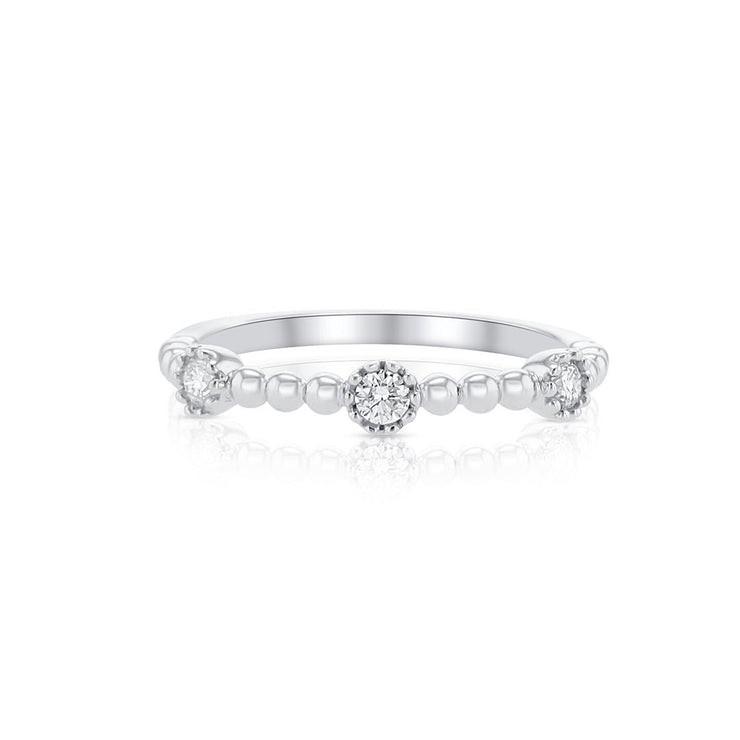 Round Diamond Beaded Fashion Band in 18K White Gold - The Diamond Factory