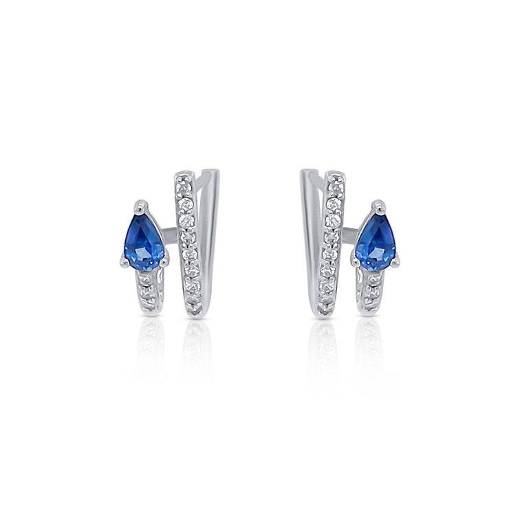 Sapphire Diamond Fashion Earrings in 14K White Gold - The Diamond Factory