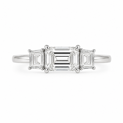 Emerald Cut Natural Diamond Three-Stone Ring