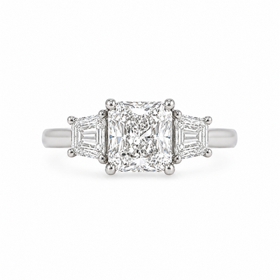 Radiant Cut Natural Diamond Three-Stone Ring