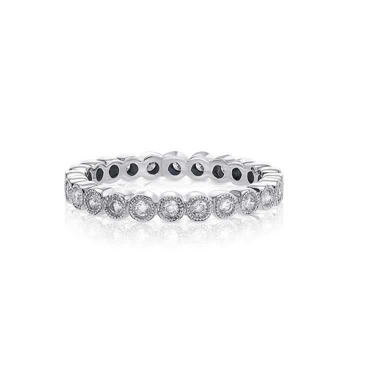 0.47 Cttw Round Diamond Bezel Set 18K White Gold Band - The Diamond Factory