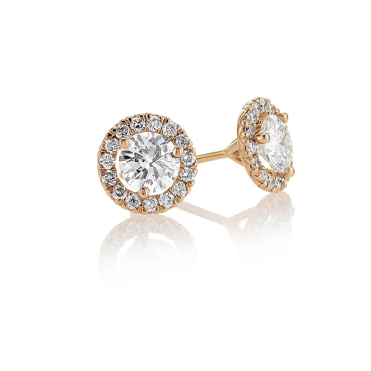 0.88 Carats Natural Diamond Halo Stud Earrings - The Diamond Factory