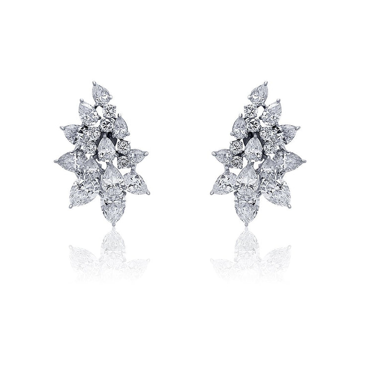 10.25 Cttw Pear and Round Diamond Cluster Platinum Clip - On Earring - The Diamond Factory
