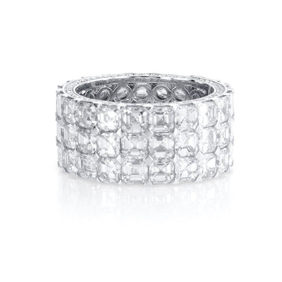 11.04 Cttw Asscher Cut Diamond 18K White Gold Pavé Eternity Band