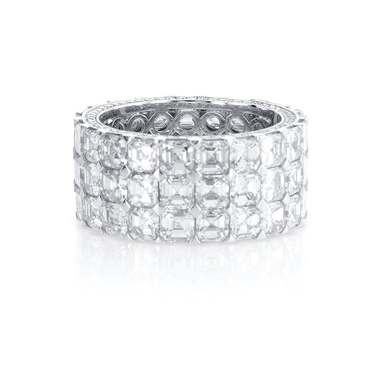 11.04 Cttw Asscher Cut Diamond 18K White Gold Pavé Eternity Band - The Diamond Factory