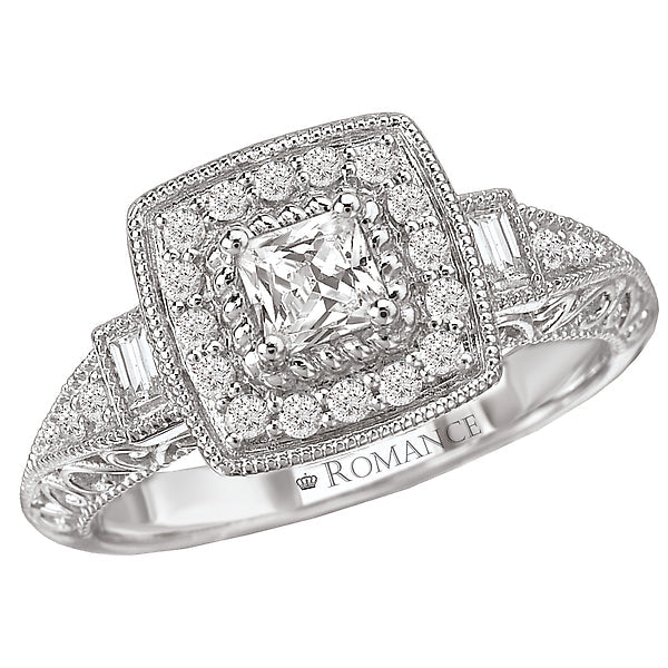 14K White Gold Princess Diamond 0.25 CT Fancy Cut Vintage Style Halo Engagement Ring Setting