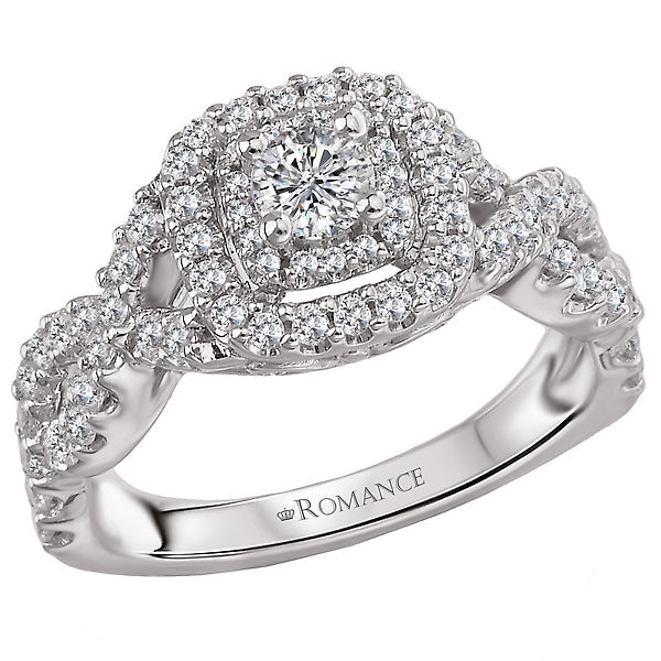 14K White Gold Round Diamond 0.62 CT Split Shank Double Halo Engagement Ring Setting