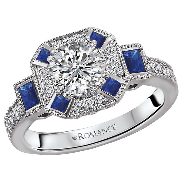 0.37 CT Sapphire and 0.25 CT Round Diamond Halo Channel Set 14K White Gold Engagement Ring Setting