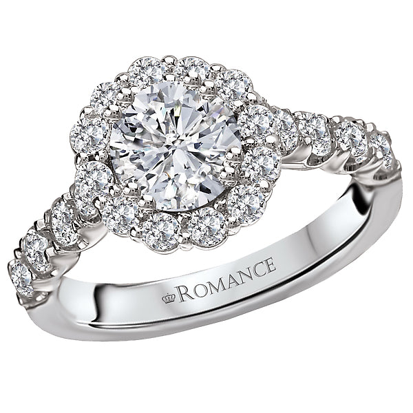 0.87 CT Round Diamond Halo Prong Set 14K White Gold Engagement Ring Setting