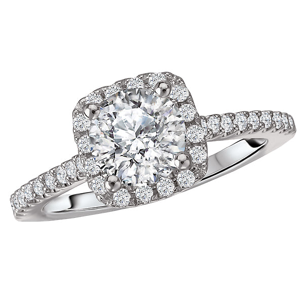 Cushion Cut 0.25 CT Round Diamond Halo Prong Set 14K White Gold Engagement Ring Setting