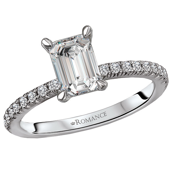 Emerald Cut 0.20 CT Round Diamond Prong Set 14K White Gold Engagement Ring Setting