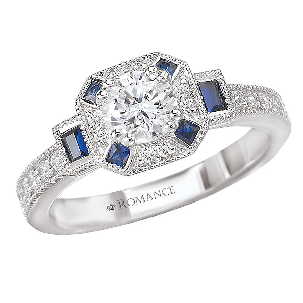 0.16 CT Sapphire and 0.20 CT Round Diamond Milgrain Halo Engagement Ring Setting