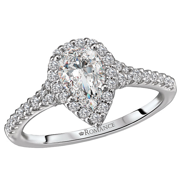 Pear Shape 0.37 CT Round Diamond Halo Prong Set Engagement Ring Setting