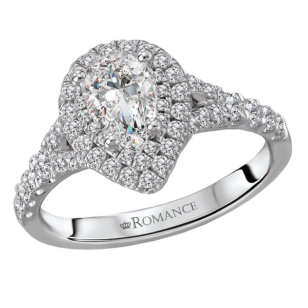 Pear Shape 0.50 CT Round Diamond Double Halo Prong Set 14K White Gold Engagement Ring Setting