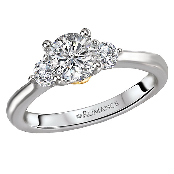 14K Gold Two Tone Round Diamond 0.25 CT Three Stone Engagement Ring Setting