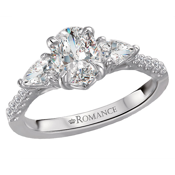 14K White Gold Oval Diamond 0.50 CT Fancy Cut Three Stone Engagement Ring Setting