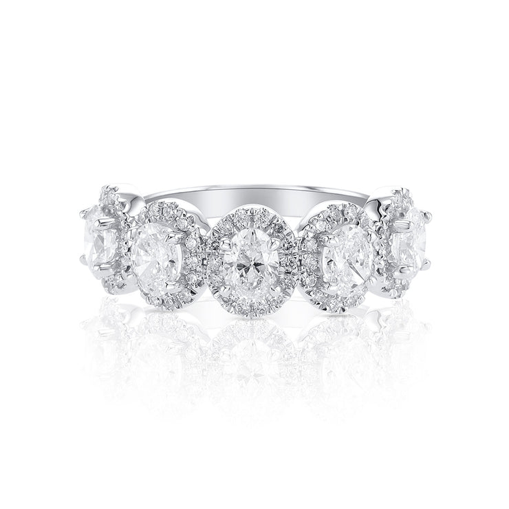 1.25 Carats Natural Oval Diamond Halo Five Stone Band - The Diamond Factory