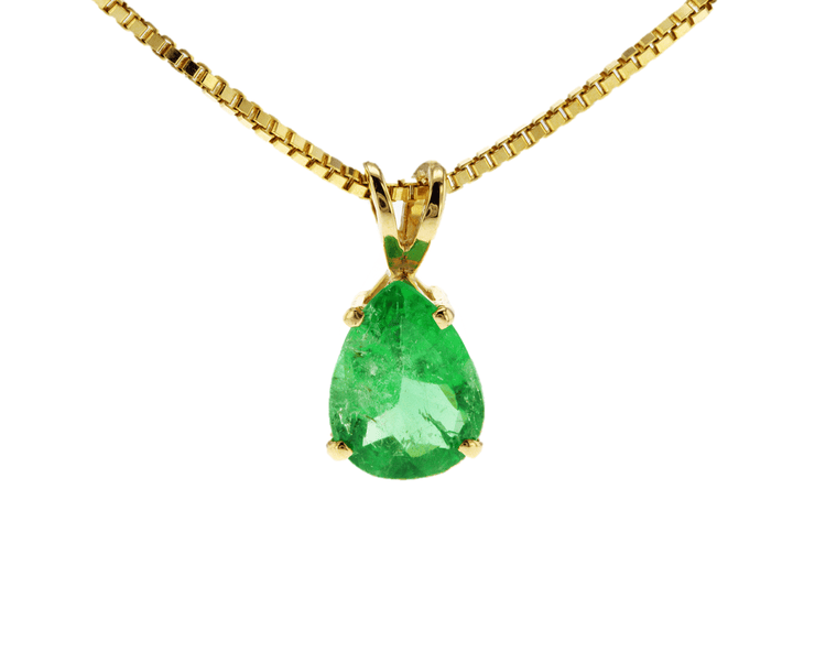 1.35 Carat Lab Grown Emerald Gemstone Pear Pendant in 14K Yellow Gold - The Diamond Factory